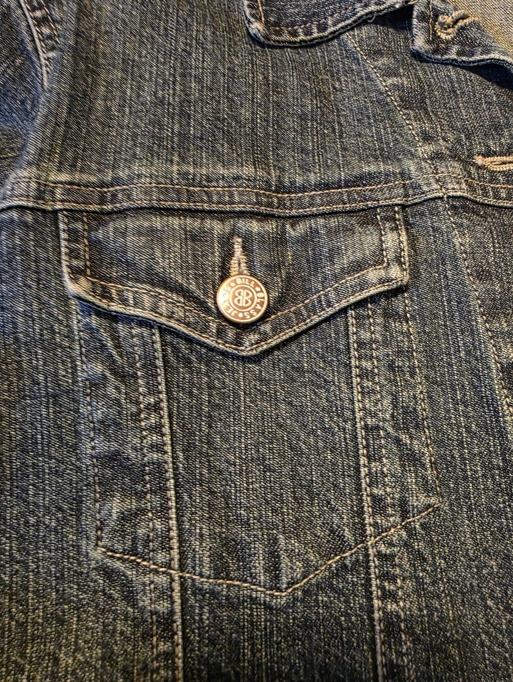 HAND CRAFTED Jacket UPCYCLED Blue Denim Embroidered Rolling Stones Tee Size L - Picture 10 of 13